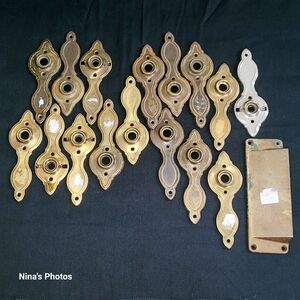Antique Brass Door Handle Plates & Mail Letter Slot Cover Art Deco Lot Of 17